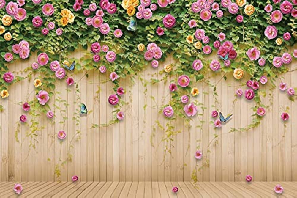 A wooden floor adorned with colorful flowers